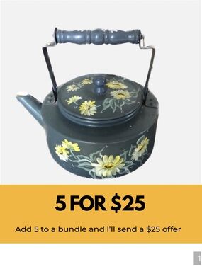 Vintage, hand painted, decorative kettle. Cottage core, farmhouse style
